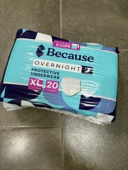 Because Overnight Protective Underwear XL 20 Count – Absorbs up to 6 Cups