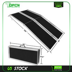 120″ Aluminum Multi-Folding Ramps Home Wheelchair Ramp Portable Non-Slip 600LBS