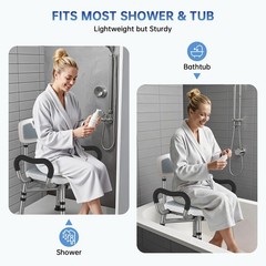 Adjustable Shower Chair W/ Arms & Back Heavy Duty Bathtub Seat Frame 550lbs