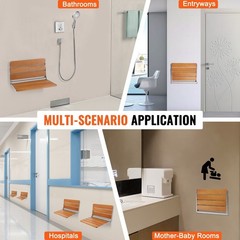 Wall-Mounted Folding Teak Shower Seat 20.9x16in 500lb Load Capacity