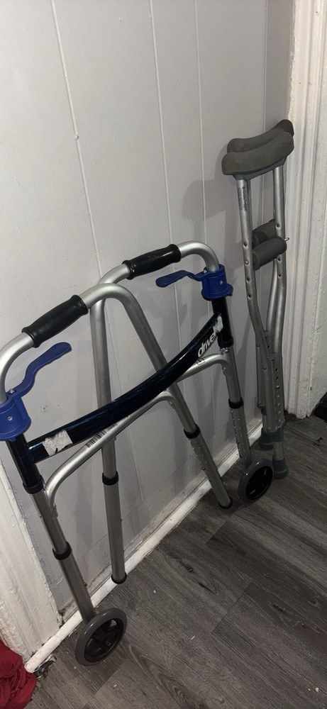 Foldable Adjustable Height 2-Wheel Walking Frame Walker Indoor Silver Black Blue