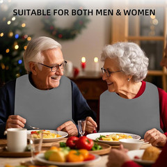 Adult Bibs for Men & Women，Adjustable Adult Silicone Bib， Washable Waterproof Bi