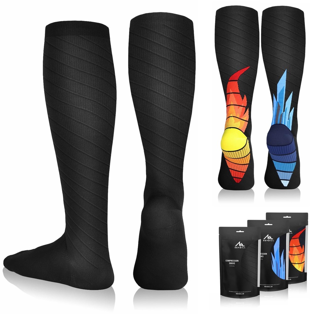 NEWZILL Medical Compression Socks Small-medium, 08-[3-pairs] Black/Ice/Fire