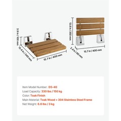 Uimoso Foldable Shower Seat Wall Mounted Teak Shower Bench Chair 330LBS Capacity
