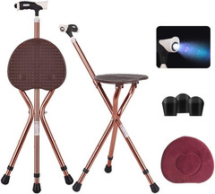 Adjustable Folding Cane with Seat Large Capacity Lightweight Crutch Chair Stool