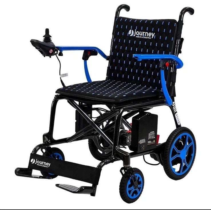 Journey Air Elite Power Wheelchair Foldable Lightweight Joystick Black Blue
