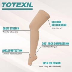 Totexil 2 Pairs Compression Stockings for Women & XX-Large, Open Toe–beige