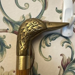 Vintage Brass Duck Mallard Head Wood Cane Walking Stick 34.5” pre owned