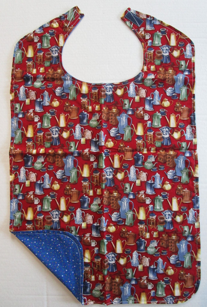 VINTAGE COFFEE POTS Adult Sized Bib * Special Needs Seniors * Reversible