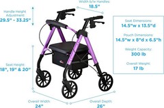NOVA Star Petite Bariatric Rollator Walker w/Perfect Fit Lghtwght OPENBOX PURPLE