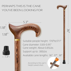 Walking Cane, Available in Multiple Inches Wooden Cane Support up to 300 Lbs,…