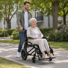 Lightweight Folding Transport Wheelchair w/6″ Front 12″ PU Mag Wheel & Handbrake