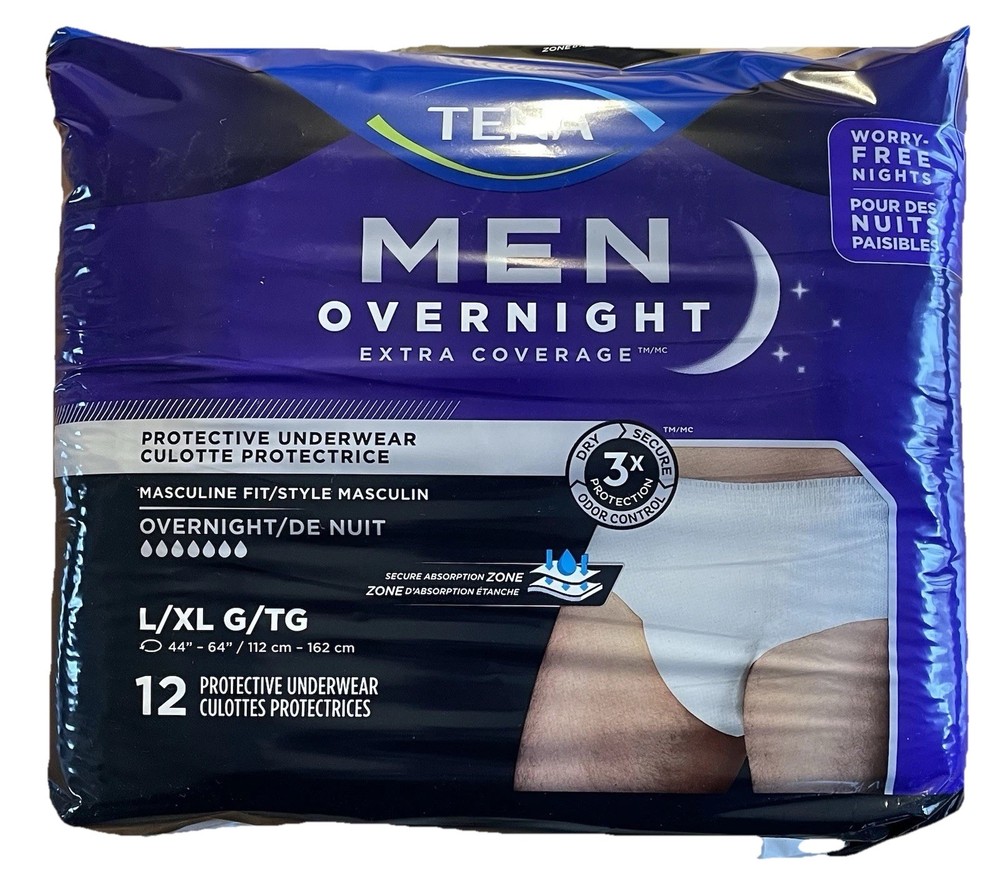 TENA Men Incontinence Overnight Extra Coverage Underwear 12 Count L/XL 44″-64″