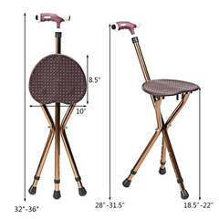 Lightweight Adjustable Foldable Cane Seat Aluminum Alloy Crutch Chair with Light