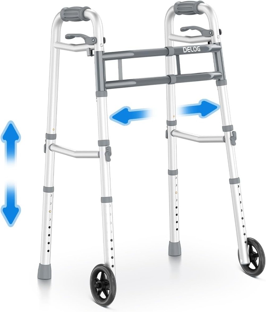 Narrow Folding Walker for Seniors with Trigger Release and 5 Inches Wheels, Ligh