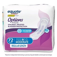 Equate Options Women’s Moderate-Regular Incontinence Pads, 72 Count