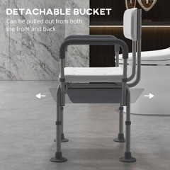3-In-1 Shower Chair with Back and Arms, Height Adjustable Bedside Commode with N