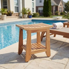 Compact Teak Shower Bench with Storage Shelf – Waterproof & Non-Slip Seat