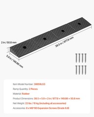 VEVOR 2 Pcs Driveway Rubber Curb Ramp 33069 lbs 2 inch Rise Threshold Ramp