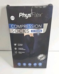 New PhysFlex 20-30mmHg Compression Socks Size S/M Men Women Knee High Black