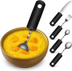 Adaptive Utensils Set, 4-Piece Weighted Silverware for Hand Tremors and Arthr…