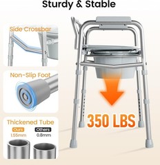 3 in 1 Bedside Commode Toilet for Seniors, Sturdy Dual-Crossbar | Height Adju…