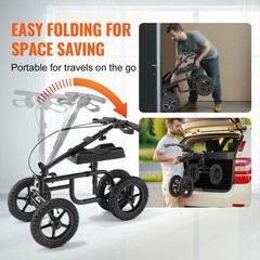 VEVOR Knee Scooter Carbon Steel Folding Knee Walker Recovery Scooter 350LB Loads