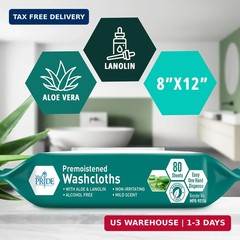 MED PRIDE Disposable XL Premoistened Washcloths 8″ x 12″ Pack of 80 – Adult Clot