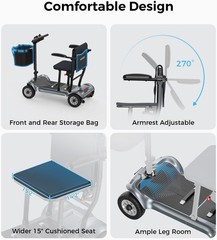 4 Wheel Folding Mobility Scooter Electric Power Wheelchairs Long Range 300LBS