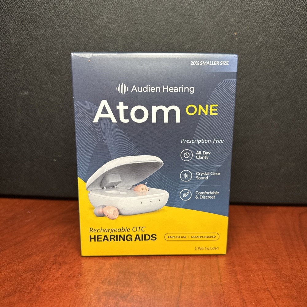 Audien Atom One OTC Hearing Aids Wireless, Rechargeable, Beige (0002) New