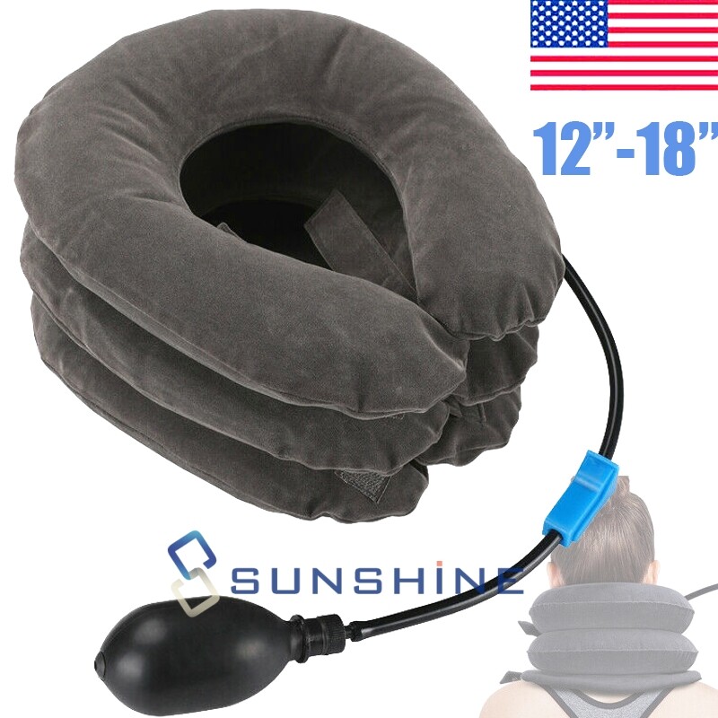 Inflatable Air Travel Cervical Neck Collar Traction Pillow Pain Relief Soft Pump