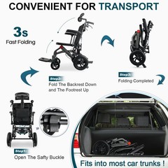 Tilt-able lightweight transport wheelchair, 3S quick folding, dual hand brakes