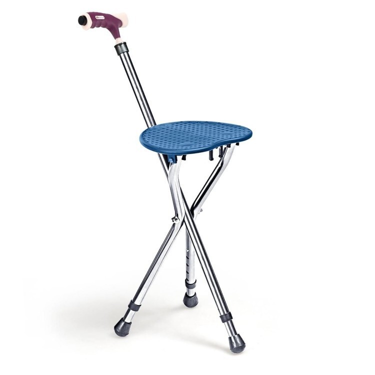 Lightweight Adjustable Foldable Cane Seat Adults Portable Chair & Walking Stick