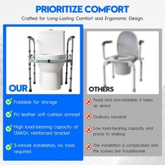 Toilet Safety Rail for Seniors – Adjustable & Foldable Toilet Safety Frame