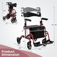Costway Folding Rollator Walker w/Seat & 8″ Wheels Supports up to 300 lbs Red