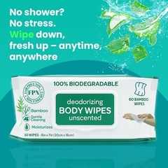 No Rinse Bathing/Shower Wipes Unscented Body Wipes Bamboo & aloe-240/1440 CT-FPN
