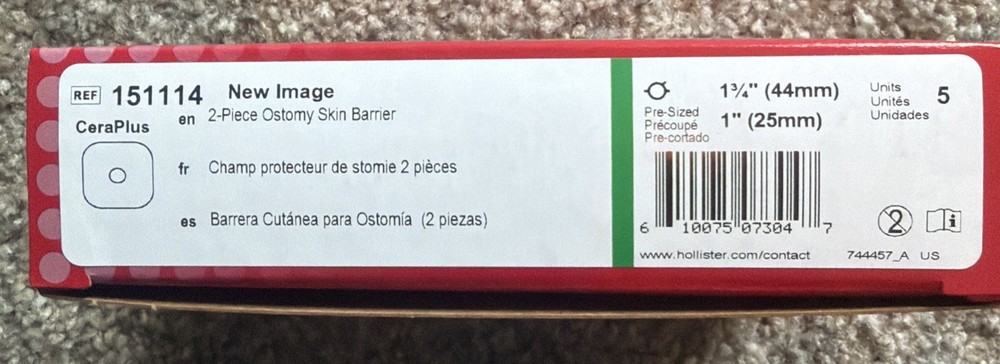 Hollister CeraPlus 151114 New Image 2-Piece Ostomy Skin Barrier 5 Units Exp 2030
