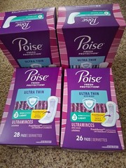 Poise Ultra Thin Pads – Size 3 Light Regular, 28 Count LOT OF 4