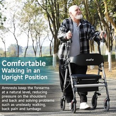 StrollAid Upright Rollator Walker with Adjustable Soft Sponge Armsupport & Seat