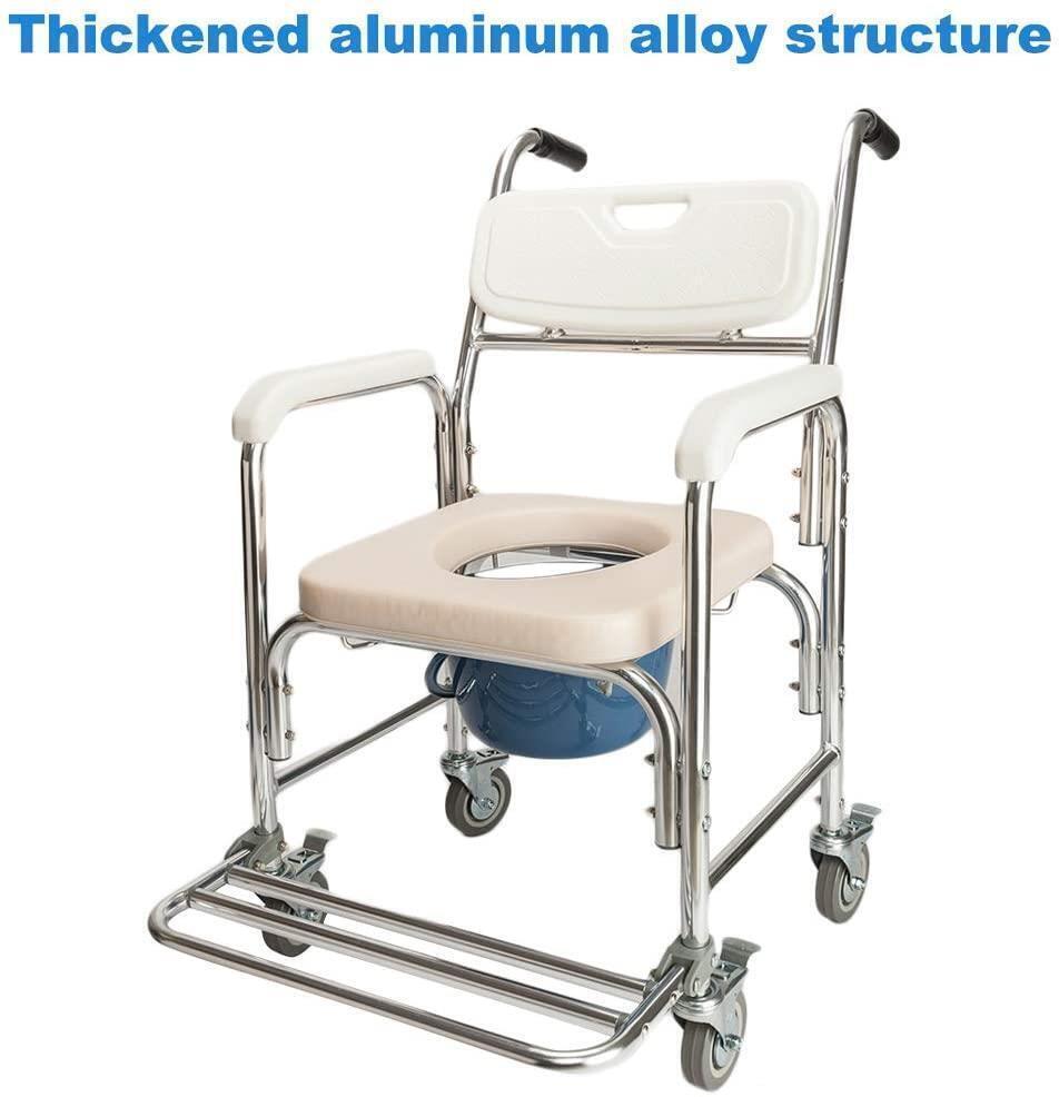 4 in 1 Toilet Wheelchair Rolling Shower Chair Aluminum Alloy Commode Transport