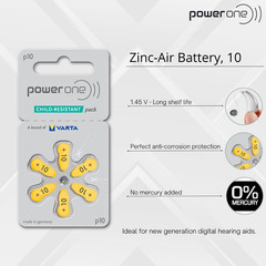 Power One Size 10 Mercury Free 1.45V Hearing Aid Batteries p10 PR70 (60 Pack)