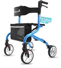 Planetwalk Rollator Walker Super Lightweight Non Slip Rubber Wheels 300lbs Blue