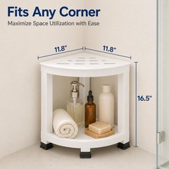 Shower Foot Rest 16in HIPS Shower Stool Waterproof Corner Storage Shelf White