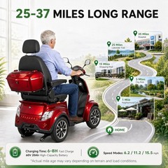 4-Wheel Electric Mobility Scooter 1000W 60V 20Ah 15.53mph for Adults & Seniors