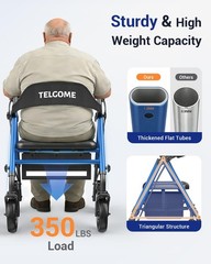 Walkers for Seniors with Seat, Thickened Flat Tube Frame, Foldable Rollator 350