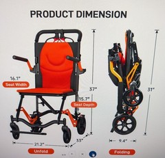 Garvee Lightweight Folding Wheelchair Portable Transport Chair