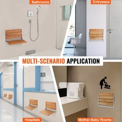 VEVOR 16″ Folding Oak Shower Seat Wall Mounted Shower Bench 440lbs Rust-proof