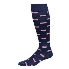 Cotton Patterned Over the Calf Dress Socks, Knee 8-12 American Flag on Navy