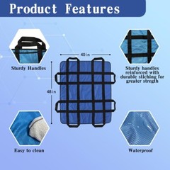 Positioning Bed Pad With Reinforced 6 Handles For Lifting, 48*40 Inch Blue