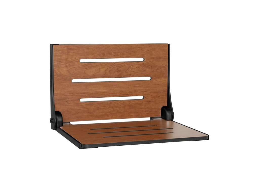 Seachrome Silhouette Folding Wall Mount Shower Bench Seat, Rustic Teak Seat w…